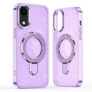 For iPhone XR Glitter Ring Holder MagSafe Phone Case(Purple)