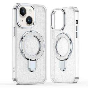 For iPhone 14 Plus Glitter Ring Holder MagSafe Phone Case(White)