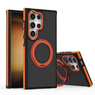 For Samsung Galaxy S24 Ultra 5G Dual-Color Skin Feel Rotating Holder Phone Case(Orange)