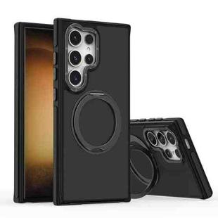 For Samsung Galaxy S24 Ultra 5G Dual-Color Skin Feel Rotating Holder Phone Case(Black)