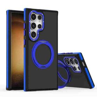 For Samsung Galaxy S24 Ultra 5G Dual-Color Skin Feel Rotating Holder Phone Case(Blue)