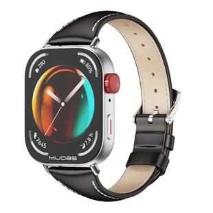 For Huawei Watch Fit3 MIJOBS Slim Genuine Leather Watch Band(Black Silver)