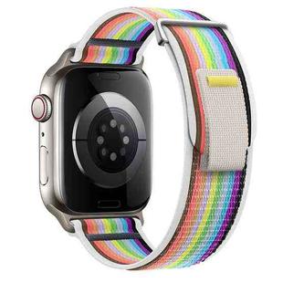 For Apple Watch SE 2023 44mm Dual-Section Loop Nylon Watch Band(White Rainbow)