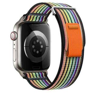 For Apple Watch SE 2023 44mm Dual-Section Loop Nylon Watch Band(Black Rainbow)