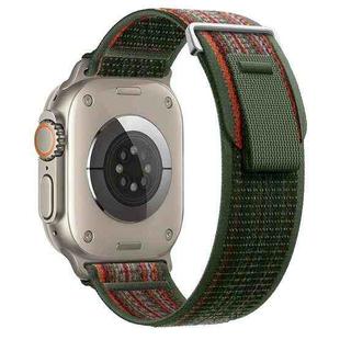 For Apple Watch Ultra 2 49mm Dual-Section Loop Nylon Watch Band(Dark Fir Green Orange)