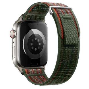 For Apple Watch Series 8 41mm Dual-Section Loop Nylon Watch Band(Dark Fir Green Orange)