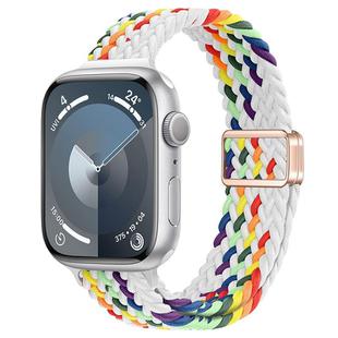 For Apple Watch SE 2023 44mm Slim Magnetic Buckle Nylon Braided Watch Band(Z Pattern White Rainbow)