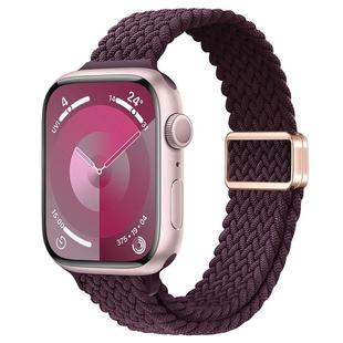 For Apple Watch SE 2023 44mm Slim Magnetic Buckle Nylon Braided Watch Band(Crimson Cherry)