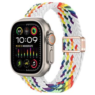 For Apple Watch Ultra 2 49mm Slim Magnetic Buckle Nylon Braided Watch Band(Z Pattern White Rainbow)