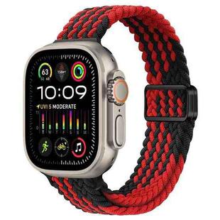 For Apple Watch Ultra 2 49mm Slim Magnetic Buckle Nylon Braided Watch Band(Z Pattern Black Red)