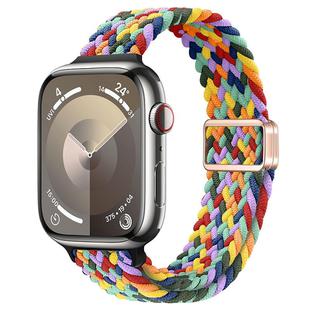 For Apple Watch Series 9 45mm Slim Magnetic Buckle Nylon Braided Watch Band(W Pattern Colorful)