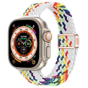 For Apple Watch Ultra 49mm Slim Magnetic Buckle Nylon Braided Watch Band(Z Pattern White Rainbow)