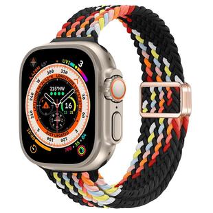 For Apple Watch Ultra 49mm Slim Magnetic Buckle Nylon Braided Watch Band(Z Pattern Black Rainbow)