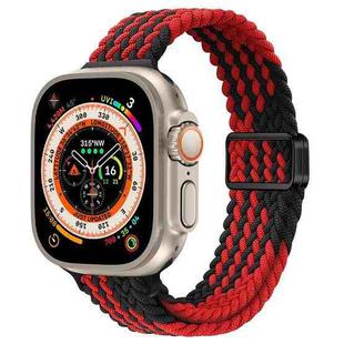 For Apple Watch Ultra 49mm Slim Magnetic Buckle Nylon Braided Watch Band(Z Pattern Black Red)