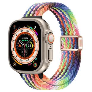 For Apple Watch Ultra 49mm Slim Magnetic Buckle Nylon Braided Watch Band(Radiant New Rainbow)