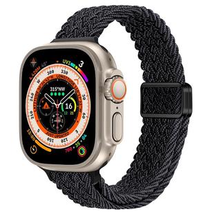 For Apple Watch Ultra 49mm Slim Magnetic Buckle Nylon Braided Watch Band(Black Grey)