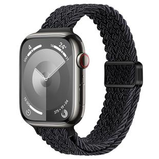 For Apple Watch Series 8 41mm Slim Magnetic Buckle Nylon Braided Watch Band(Black Grey)