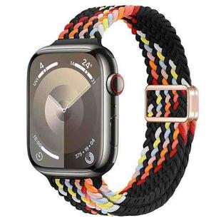 For Apple Watch SE 2022 44mm Slim Magnetic Buckle Nylon Braided Watch Band(Z Pattern Black Rainbow)