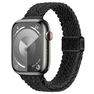 For Apple Watch SE 2022 44mm Slim Magnetic Buckle Nylon Braided Watch Band(Black Grey)