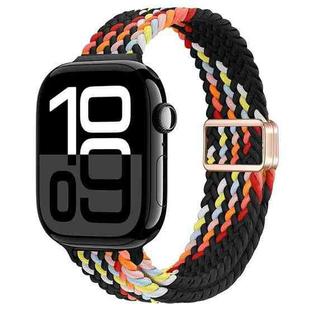 For Apple Watch Series 10 42mm Slim Magnetic Buckle Nylon Braided Watch Band(Z Pattern Black Rainbow)