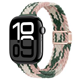 For Apple Watch Series 10 42mm Slim Magnetic Buckle Nylon Braided Watch Band(Pink Star Cactus)