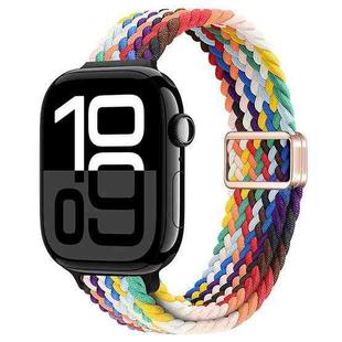 For Apple Watch Series 10 42mm Slim Magnetic Buckle Nylon Braided Watch Band(Rainbow)