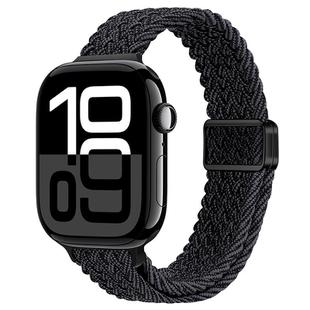 For Apple Watch Series 10 42mm Slim Magnetic Buckle Nylon Braided Watch Band(Black Grey)