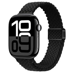 For Apple Watch Series 10 42mm Slim Magnetic Buckle Nylon Braided Watch Band(Black)