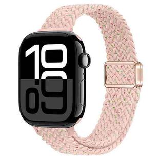 For Apple Watch Series 10 42mm Slim Magnetic Buckle Nylon Braided Watch Band(Starlight Pink)