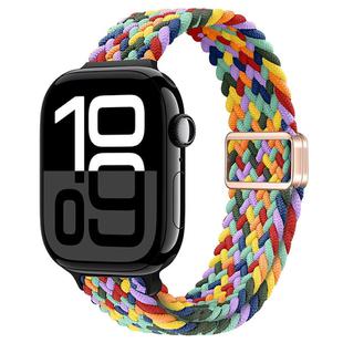 For Apple Watch Series 10 46mm Slim Magnetic Buckle Nylon Braided Watch Band(W Pattern Colorful)