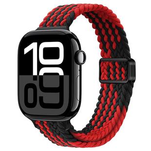 For Apple Watch Series 10 46mm Slim Magnetic Buckle Nylon Braided Watch Band(Z Pattern Black Red)