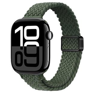 For Apple Watch Series 10 46mm Slim Magnetic Buckle Nylon Braided Watch Band(Dark Olive Green)