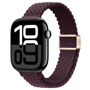 For Apple Watch Series 10 46mm Slim Magnetic Buckle Nylon Braided Watch Band(Crimson Cherry)