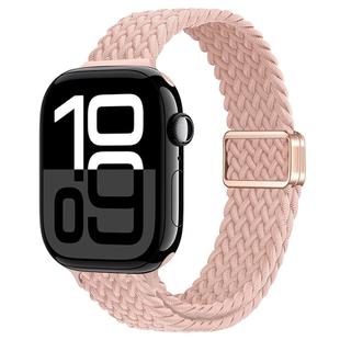 For Apple Watch Series 10 46mm Slim Magnetic Buckle Nylon Braided Watch Band(Cream Pink Sand)