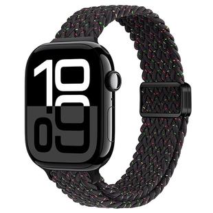 For Apple Watch Series 10 46mm Slim Magnetic Buckle Nylon Braided Watch Band(Starlight Black)