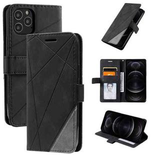 For iPhone 12 / 12 Pro Skin Feel Splicing Horizontal Flip Leather Case with Holder & Card Slots & Wallet & Photo Frame(Black)