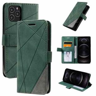 For iPhone 12 / 12 Pro Skin Feel Splicing Horizontal Flip Leather Case with Holder & Card Slots & Wallet & Photo Frame(Green)