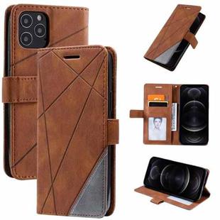 For iPhone 12 / 12 Pro Skin Feel Splicing Horizontal Flip Leather Case with Holder & Card Slots & Wallet & Photo Frame(Brown)