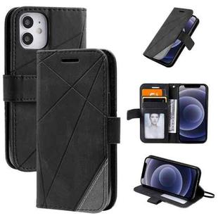 For iPhone 12 mini Skin Feel Splicing Horizontal Flip Leather Case with Holder & Card Slots & Wallet & Photo Frame(Black)