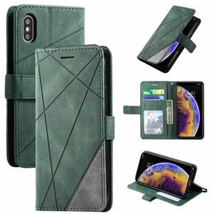 For iPhone XR Skin Feel Splicing Horizontal Flip Leather Case with Holder & Card Slots & Wallet & Photo Frame(Green)