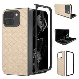 For Google Pixel 9 Pro Fold Black Frame Woven Texture PU Phone Case(Beige)