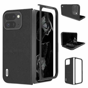 For Google Pixel 9 Pro Fold ABEEL Genuine Leather Wave Black Edge Phone Case(Black)