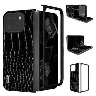 For Google Pixel 9 Pro Fold ABEEL Genuine Leather Crocodile Pattern Black Edge Phone Case(Black)