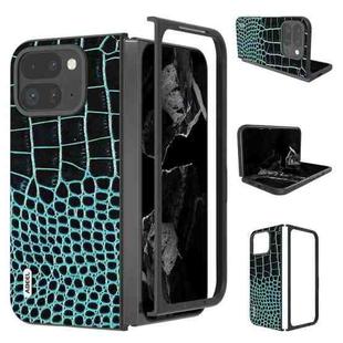 For Google Pixel 9 Pro Fold ABEEL Genuine Leather Crocodile Pattern Black Edge Phone Case(Blue)