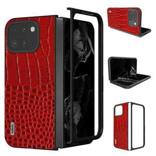 For Google Pixel 9 Pro Fold ABEEL Genuine Leather Crocodile Pattern Black Edge Phone Case(Red)