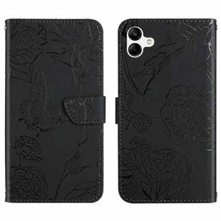 For Samsung Galaxy A07 5G Skin Feel Butterfly Embossed Flip Leather Phone Case(Black)