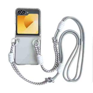 For Samsung Galaxy Z Flip5 TPU Macaron Hinge Phone Case with 3 in 1 Crossbody Rope(Silver)