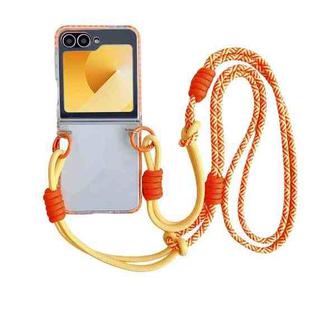 For Samsung Galaxy Z Flip5 TPU Macaron Hinge Phone Case with 3 in 1 Crossbody Rope(Yellow)