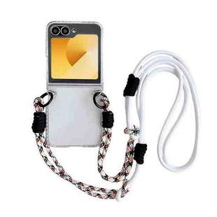 For Samsung Galaxy Z Flip5 TPU Macaron Hinge Phone Case with 3 in 1 Crossbody Rope(White)