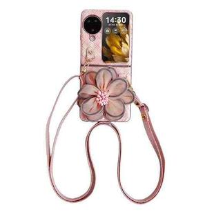 For OPPO Find N3 Flip Colorful Woven Pattern 3D Yarn Flower Phone Case with Lanyard(Pink)